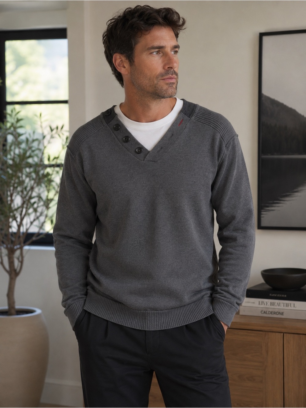 S.Oliver Men's Gray Knit Sweater Size XXL Casual European Fashion Fall Winter